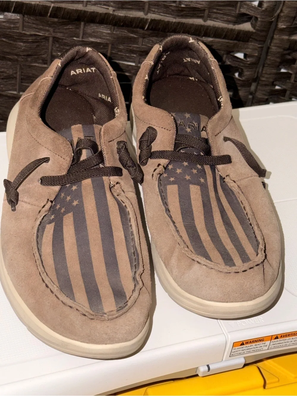 Ariat Men's Tan Suede Casual Shoes with American Flag Inset